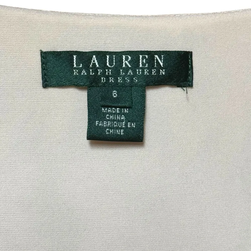 Lauren Ralph Lauren V-Neck Lace Long Sleeve Dress Cream 6